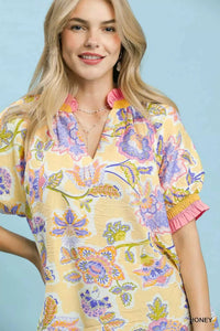 Umgee Floral Print Ruffled Short Sleeve Top 100100496871930 49 Affordable Fashion Under $100 Jerry's Apparel 