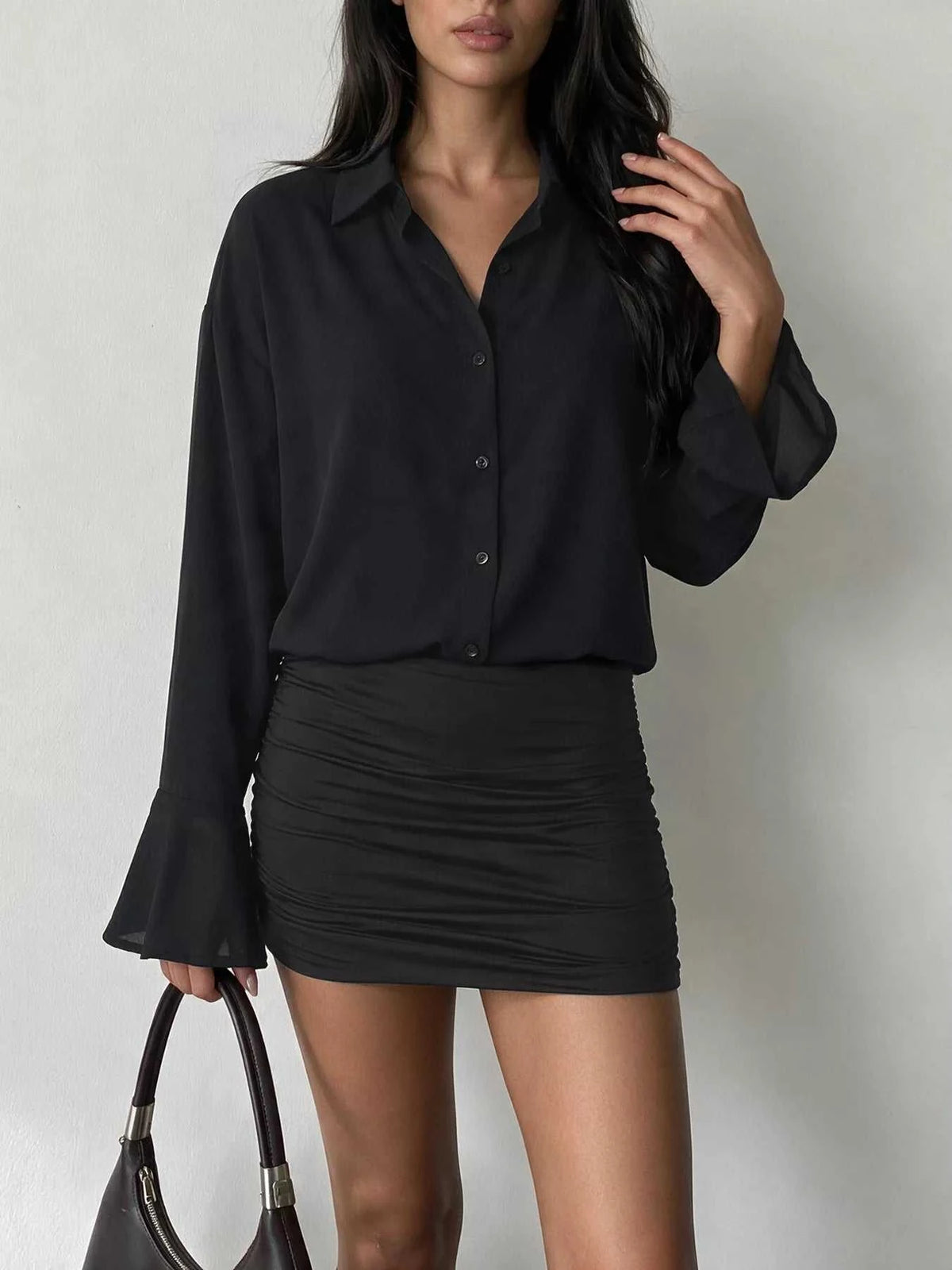 Button Front Flounce Sleeve Bodycon Shirt Dress 101001664786190 49 Affordable Fashion Under $100 Jerry's Apparel 