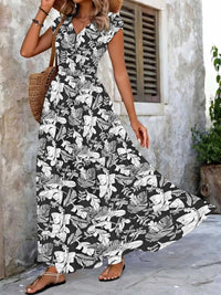 Full Size Printed V-Neck Tiered Maxi Dress Plus Size 100100096069770 30 Affordable Fashion Under $100 Jerry's Apparel 