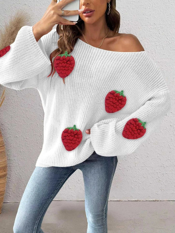 Strawberry Applique Oversized Sweater 101002944514652 38 Affordable Fashion Under $100 Jerry's Apparel 