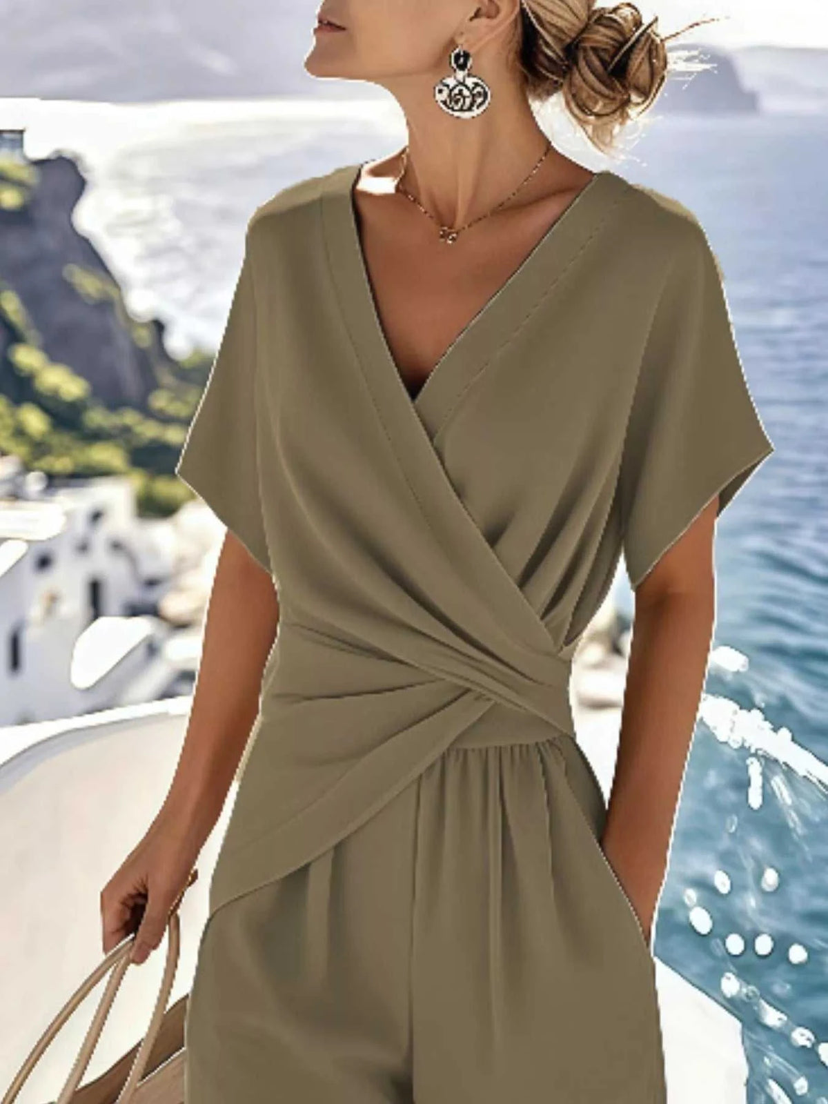 Full Size Twist-Front V-Neck Top and Pants Set Plus Size 100100106792287 49 Affordable Fashion Under $100 Jerry's Apparel 