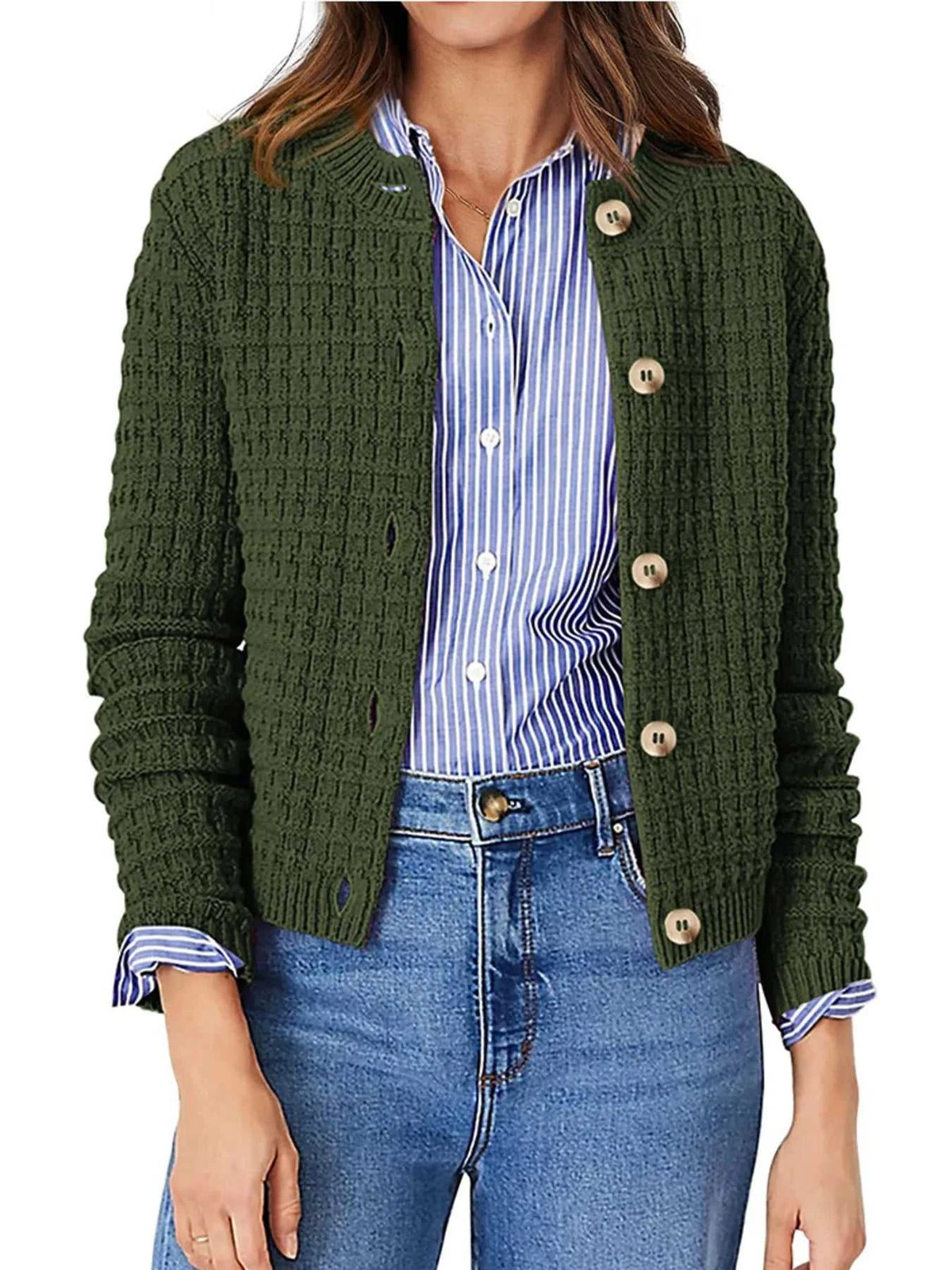 Textured Knit Button-Front Cardigan 100100626365347 44 Affordable Fashion Under $100 Jerry's Apparel 