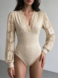 V-Neck Lace Trim Floral Mesh Sleeve Bodysuit 101001744297660 36 Affordable Fashion Under $100 Jerry's Apparel 