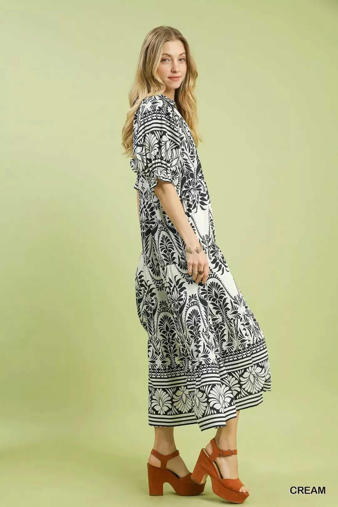 Umgee Two tone Border Print Midi Dress 100100652481196 62 Affordable Fashion Under $100 Jerry's Apparel 