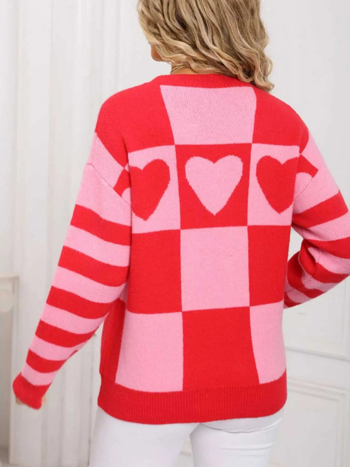 Heart Pattern Checkerboard Knit Sweater 100100337123266 46 Affordable Fashion Under $100 Jerry's Apparel 