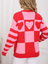 Heart Pattern Checkerboard Knit Sweater 100100337123266 46 Affordable Fashion Under $100 Jerry's Apparel 
