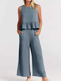 Full Size Ruffled Hem Sleeveless Top and Wide-Leg Pants Set Plus Size 100100048319818 31 Affordable Fashion Under $100 Jerry's Apparel 