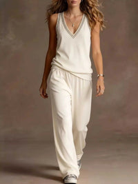 Full Size V-Neck Tank Top & Wide-Leg Pants Set Plus Size 100100522597486 45 Affordable Fashion Under $100 Jerry's Apparel 
