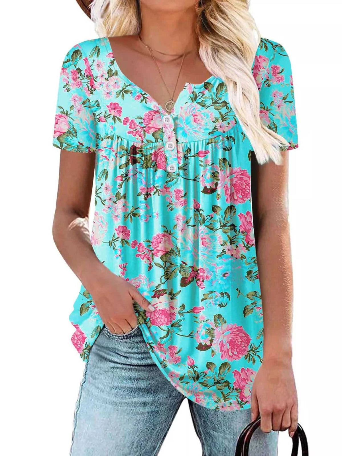Plus Size Floral Print Short Sleeve T-Shirt 100100354664882 26 Affordable Fashion Under $100 Jerry's Apparel 