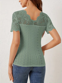 Lace Trim Eyelet Embroidered Summer T-Shirt