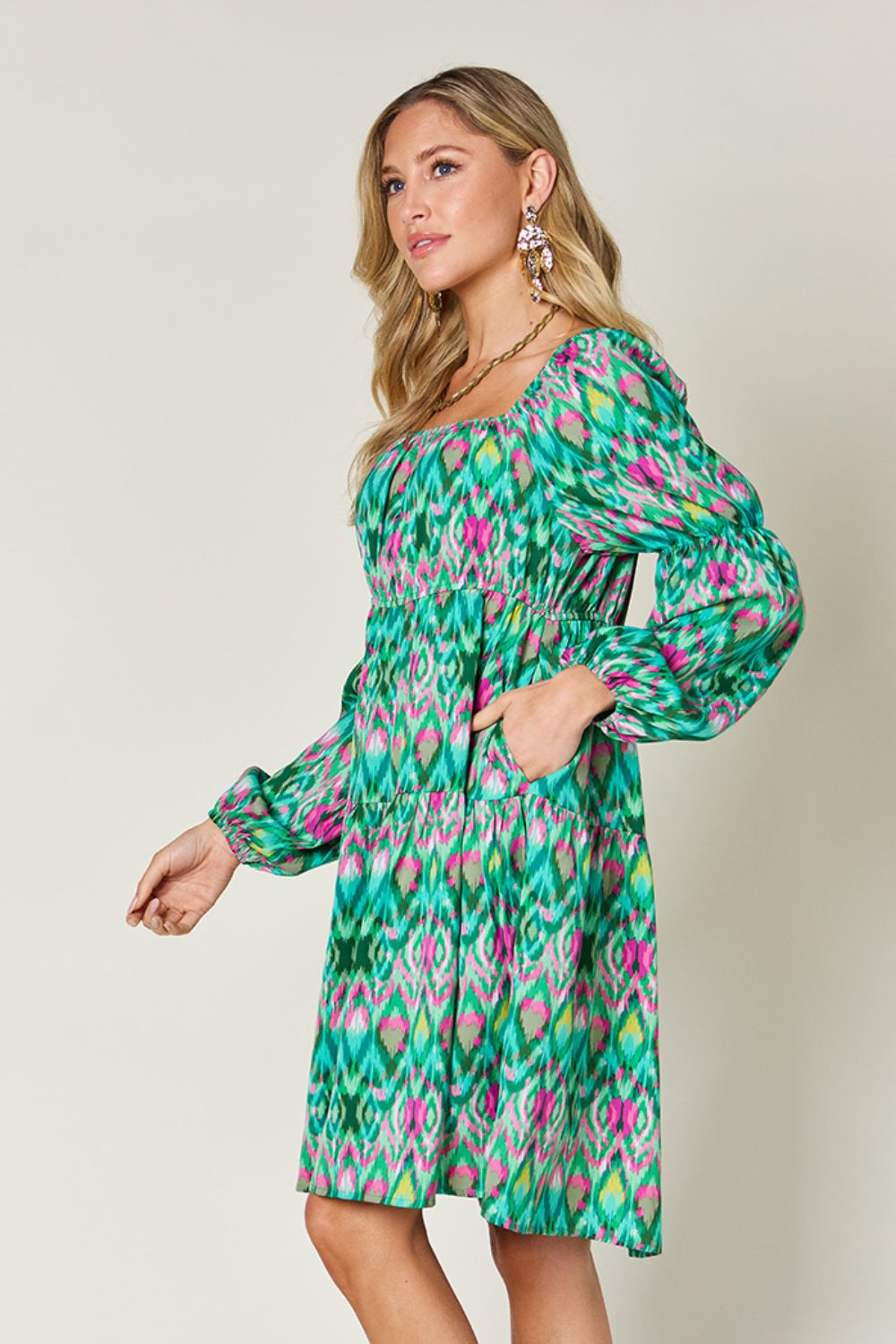 Full Size Printed Long Sleeve Dress