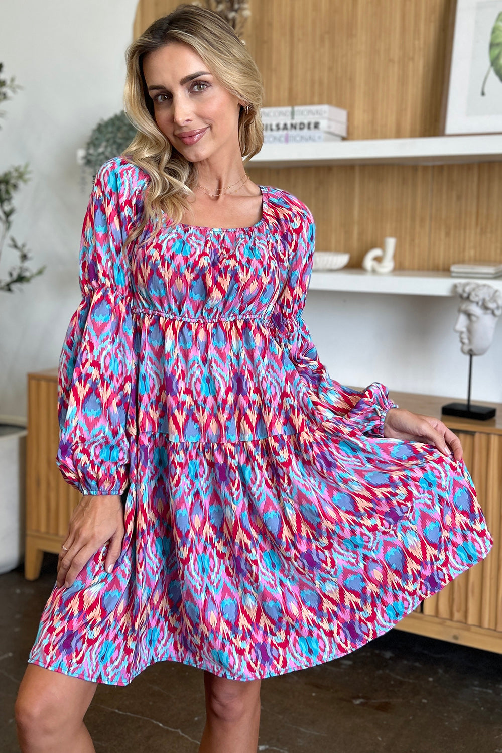 Full Size Printed Long Sleeve Dress