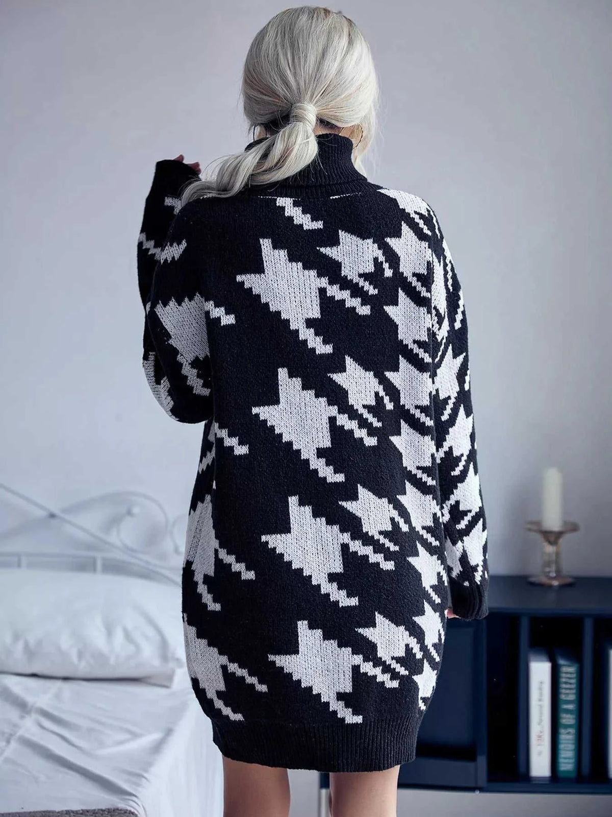 Houndstooth Pattern Turtleneck Sweater Dress 100100643736107 33 Affordable Fashion Under $100 Jerry's Apparel 