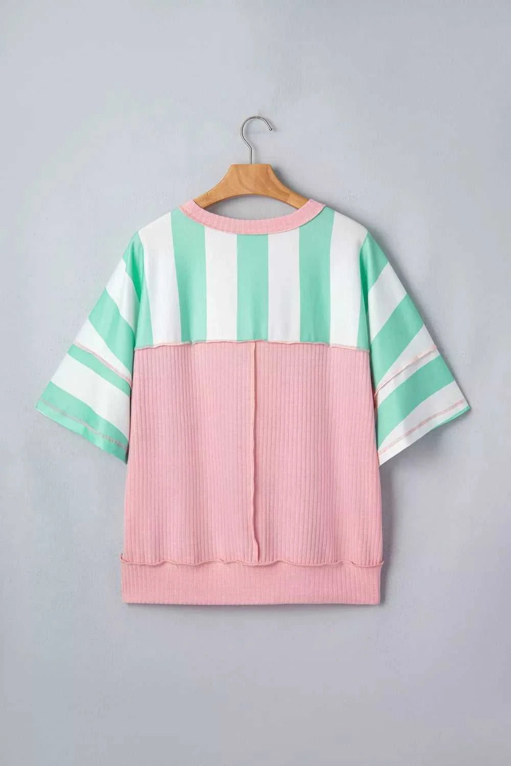 Stripe Exposed Seam Ribbed Patchwork Oversized Tee 100100861137572 24 Affordable Fashion Under $100 Jerry's Apparel 