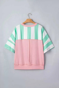 Stripe Exposed Seam Ribbed Patchwork Oversized Tee 100100861137572 24 Affordable Fashion Under $100 Jerry's Apparel 