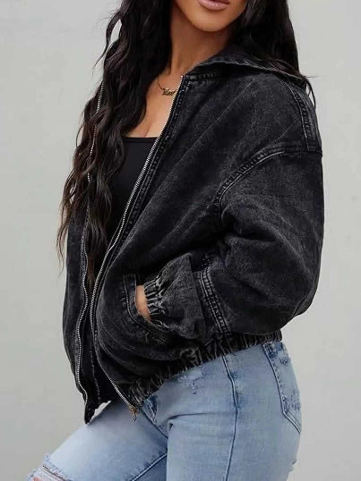 Vintage Washed Zip Up Hooded Denim Jacket 101003931573383 64 Affordable Fashion Under $100 Jerry's Apparel 