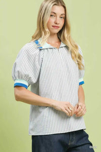 Umgee Botanical Print Puff Short Sleeve Blouse 100100515521814 55 Affordable Fashion Under $100 Jerry's Apparel 