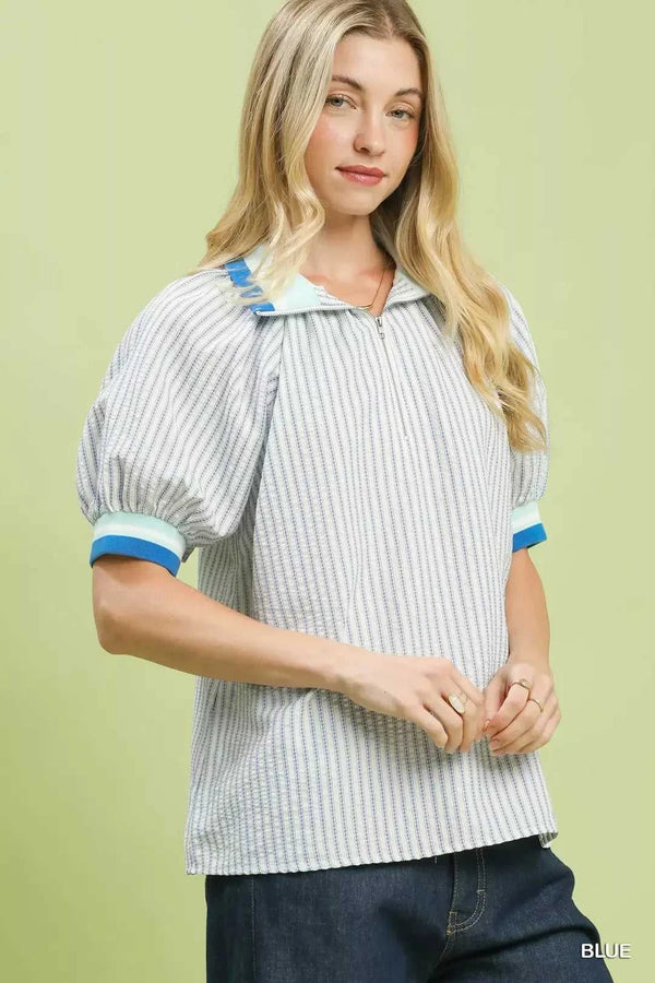 Umgee Botanical Print Puff Short Sleeve Blouse 100100515521814 55 Affordable Fashion Under $100 Jerry's Apparel 