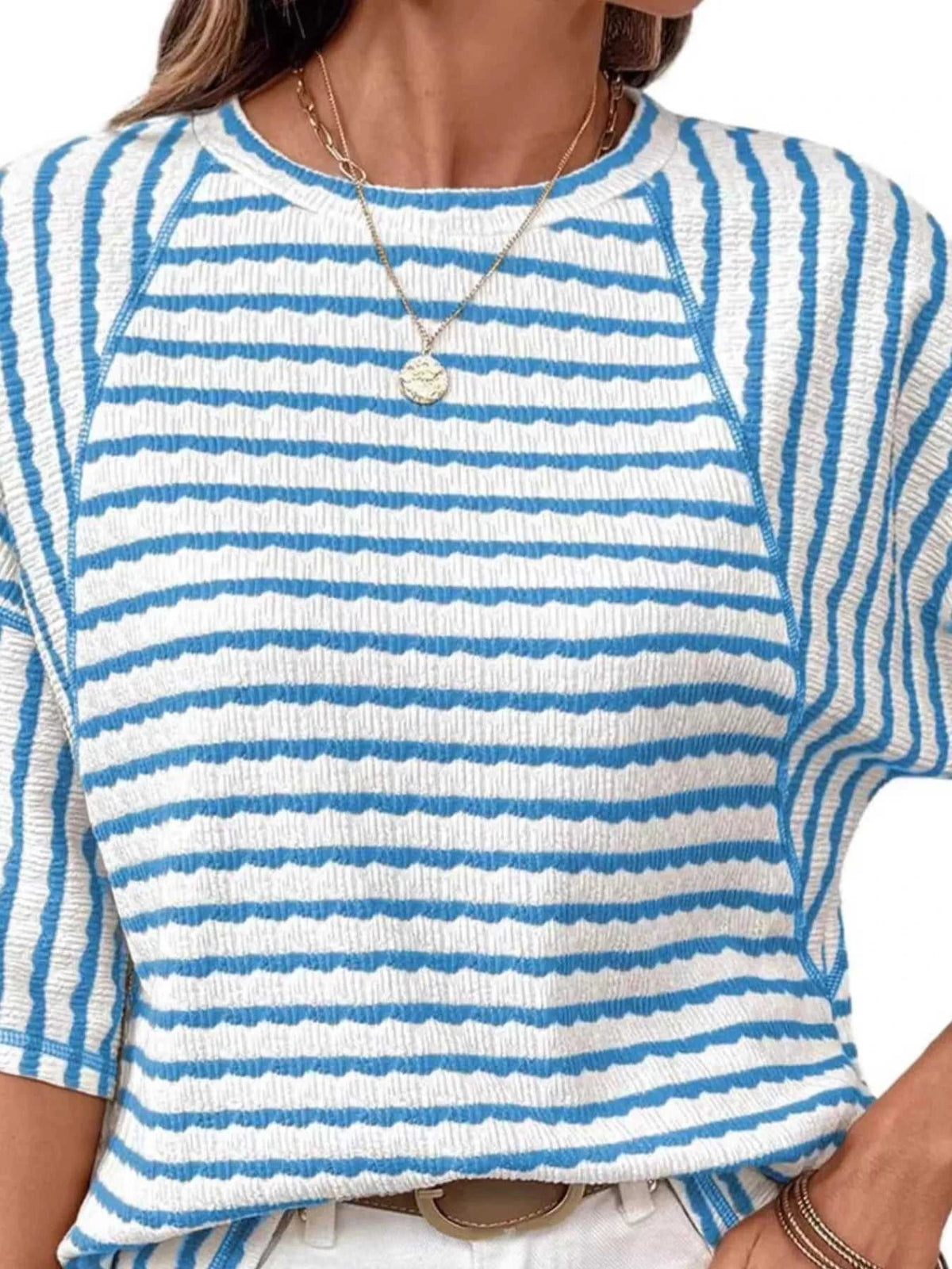Casual Striped Raglan Sleeve Textured T-Shirt 101001019077269 38 Affordable Fashion Under $100 Jerry's Apparel 