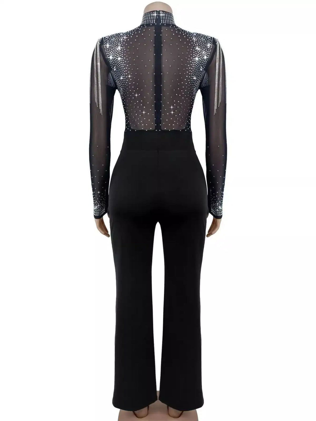Rhinestone Embellished Mesh Long Sleeve Jumpsuit 101001129967471 84 Affordable Fashion Under $100 Jerry's Apparel 