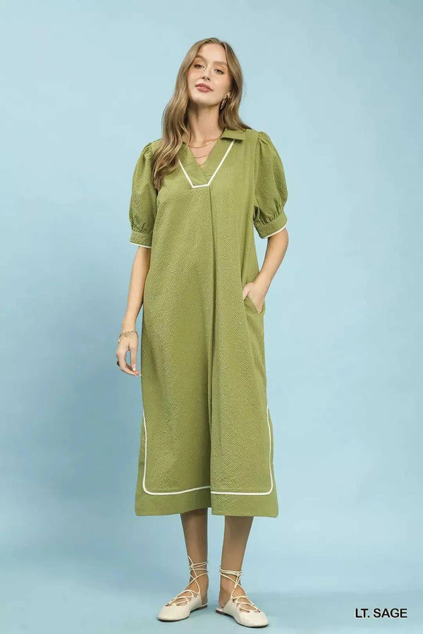 Umgee Seersucker Midi Dress with Contrast Trim 100100121281901 57 Affordable Fashion Under $100 Jerry's Apparel 