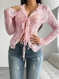 Tie Front Long Sleeve Lace Top 100100498929806 35 Affordable Fashion Under $100 Jerry's Apparel 