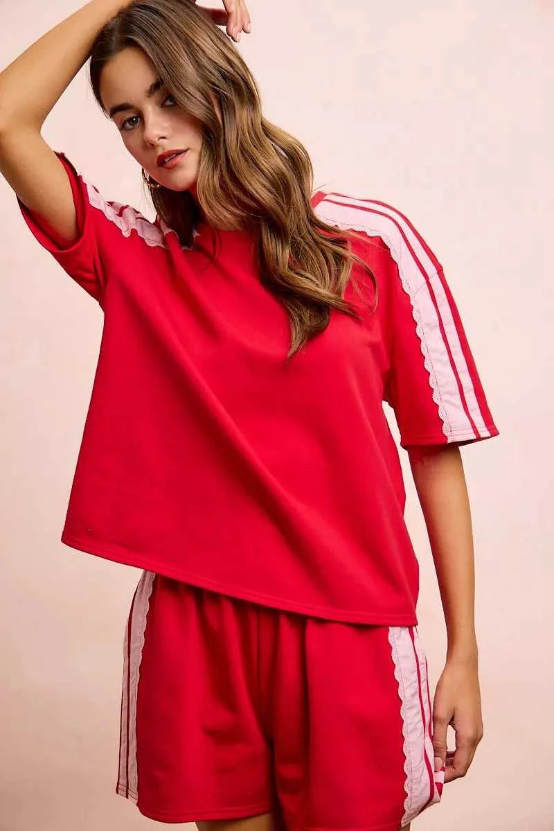 BiBi French Terry Side Lace Detail Short Sleeves Top 100100237661933 42 Affordable Fashion Under $100 Jerry's Apparel 