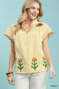 Umgee Embroidered Stripe Button Front Top 100100115951049 57 Affordable Fashion Under $100 Jerry's Apparel 