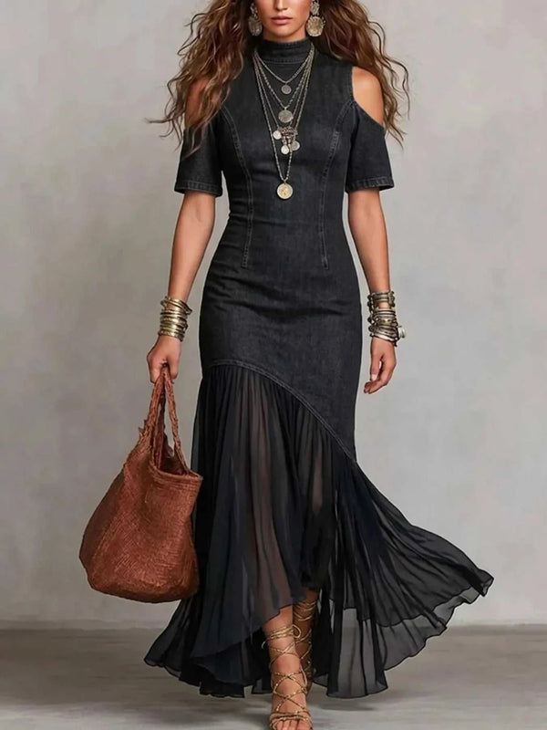 Mock Neck Cold Shoulder Ruffle Hem Maxi Dress 100100582531740 50 Affordable Fashion Under $100 Jerry's Apparel 