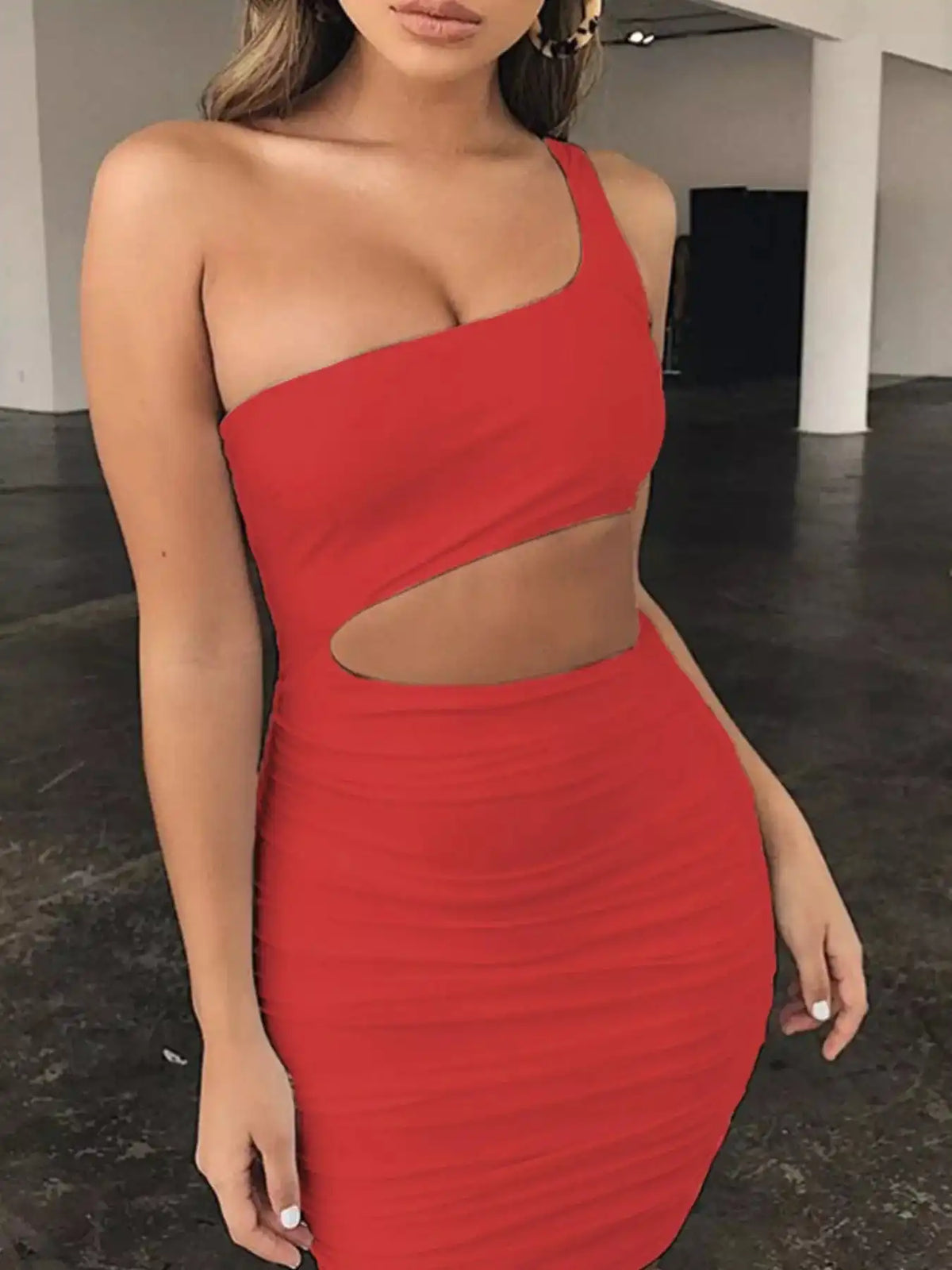One-Shoulder Cutout Ruched Bodycon Mini Dress 101001098960768 27 Gifts for Her Jerry's Apparel 