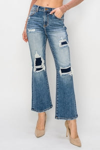 Full Size High Rise Distressed Ankle Flare Jeans