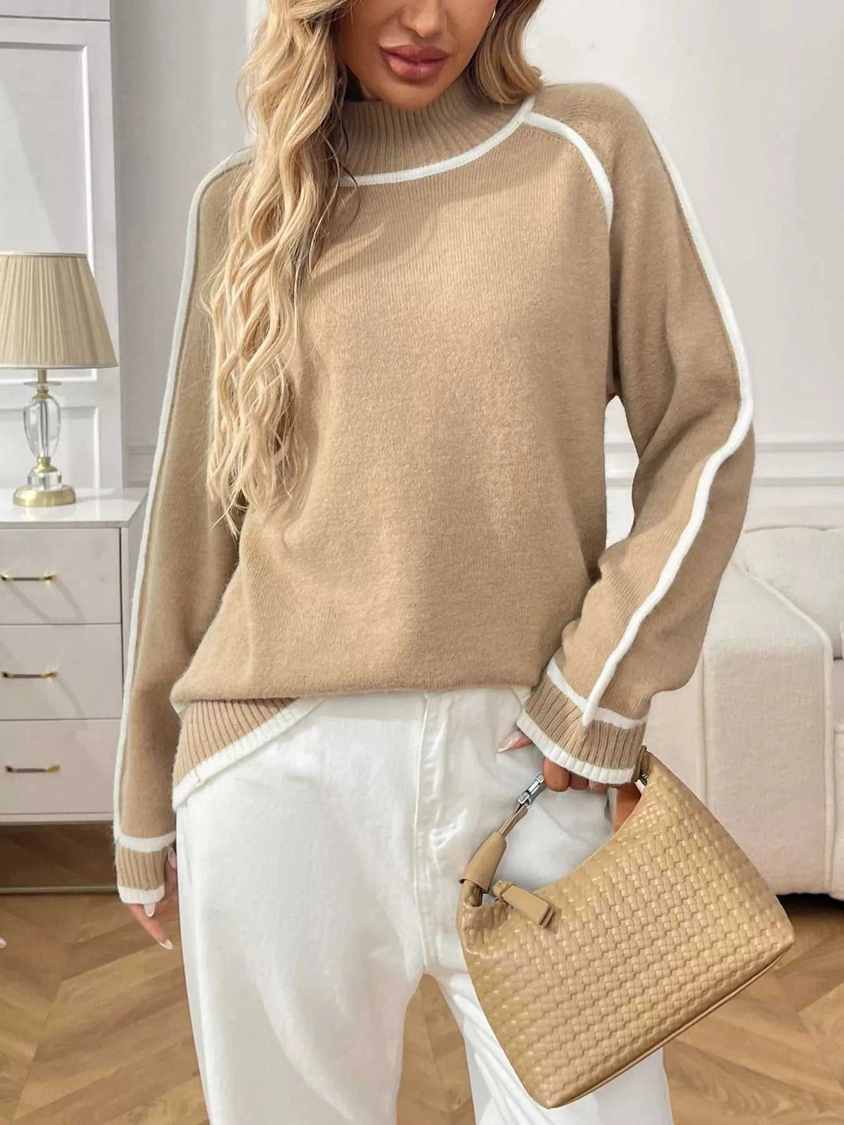 Contrast Trim Turtleneck Long Sleeve Sweater 100100412481042 50 Seasonal Fashion Collections Jerry's Apparel 