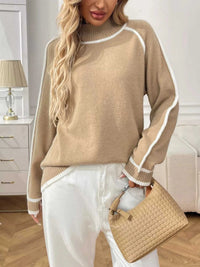 Contrast Trim Turtleneck Long Sleeve Sweater 100100412481042 50 Seasonal Fashion Collections Jerry's Apparel 