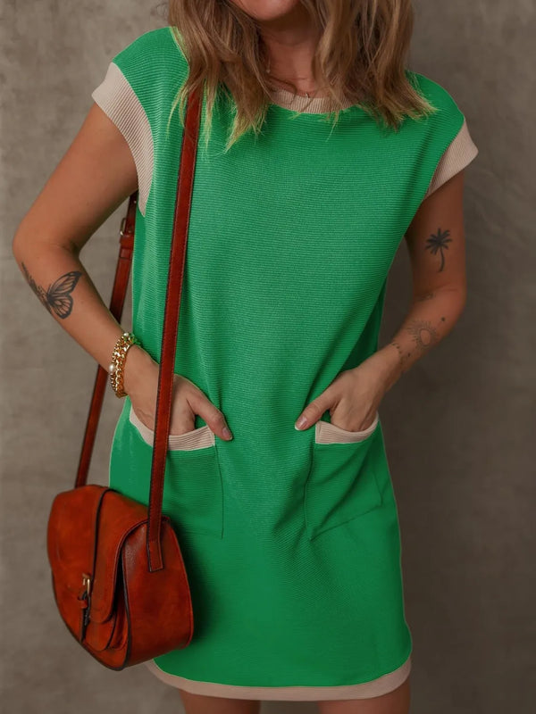 Round Neck Cap Sleeve Mini Dress
