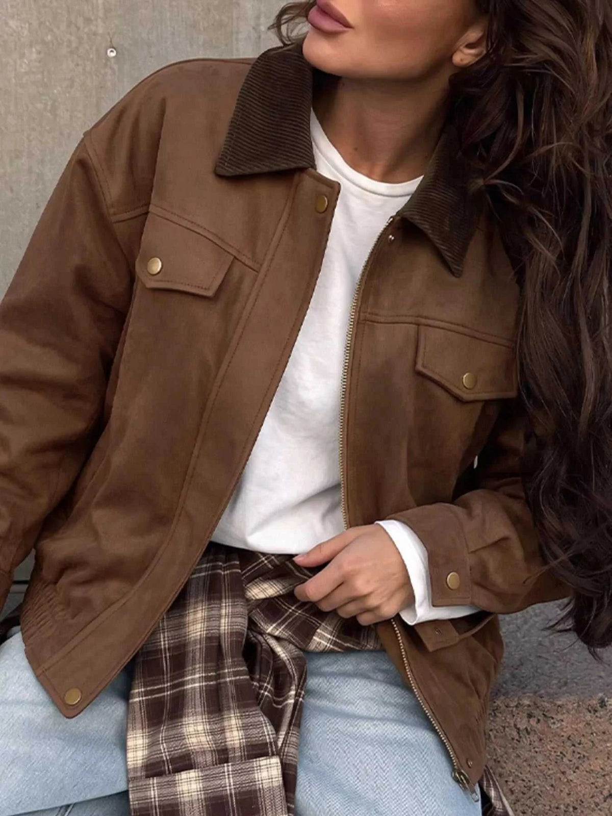 Corduroy Collar Zip-Up Jacket 100100544313647 53 Affordable Fashion Under $100 Jerry's Apparel 