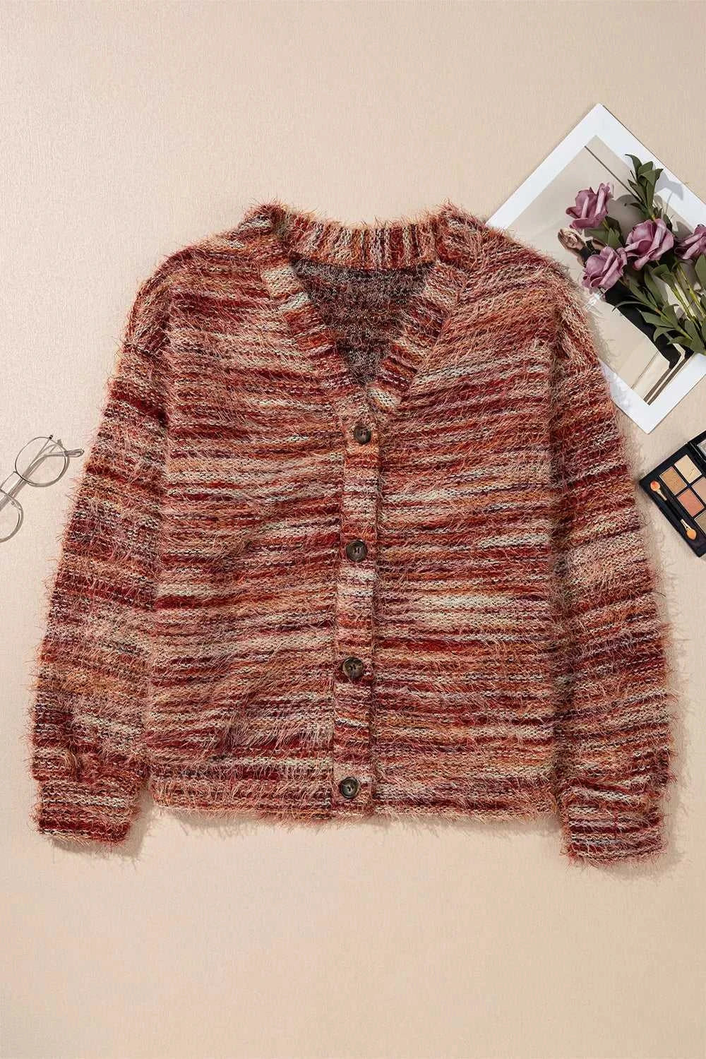 Fuzzy Striped Button Front Cardigan Sweater 100100382031613 39 Affordable Fashion Under $100 Jerry's Apparel 