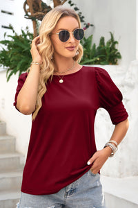 Round Neck Lantern Sleeve Blouse