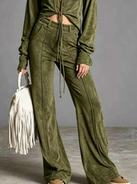 Full Size Lace-Up Long Sleeve Top and Wide-Leg Pants Set Plus Size 101001057963261 65 Affordable Fashion Under $100 Jerry's Apparel 
