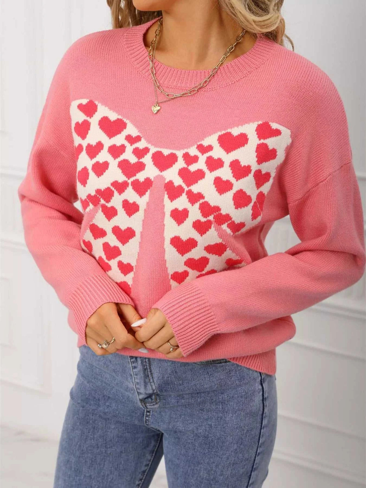 Valentine's Day Heart Bow Round Neck Sweater 100100274618336 49 Affordable Fashion Under $100 Jerry's Apparel 