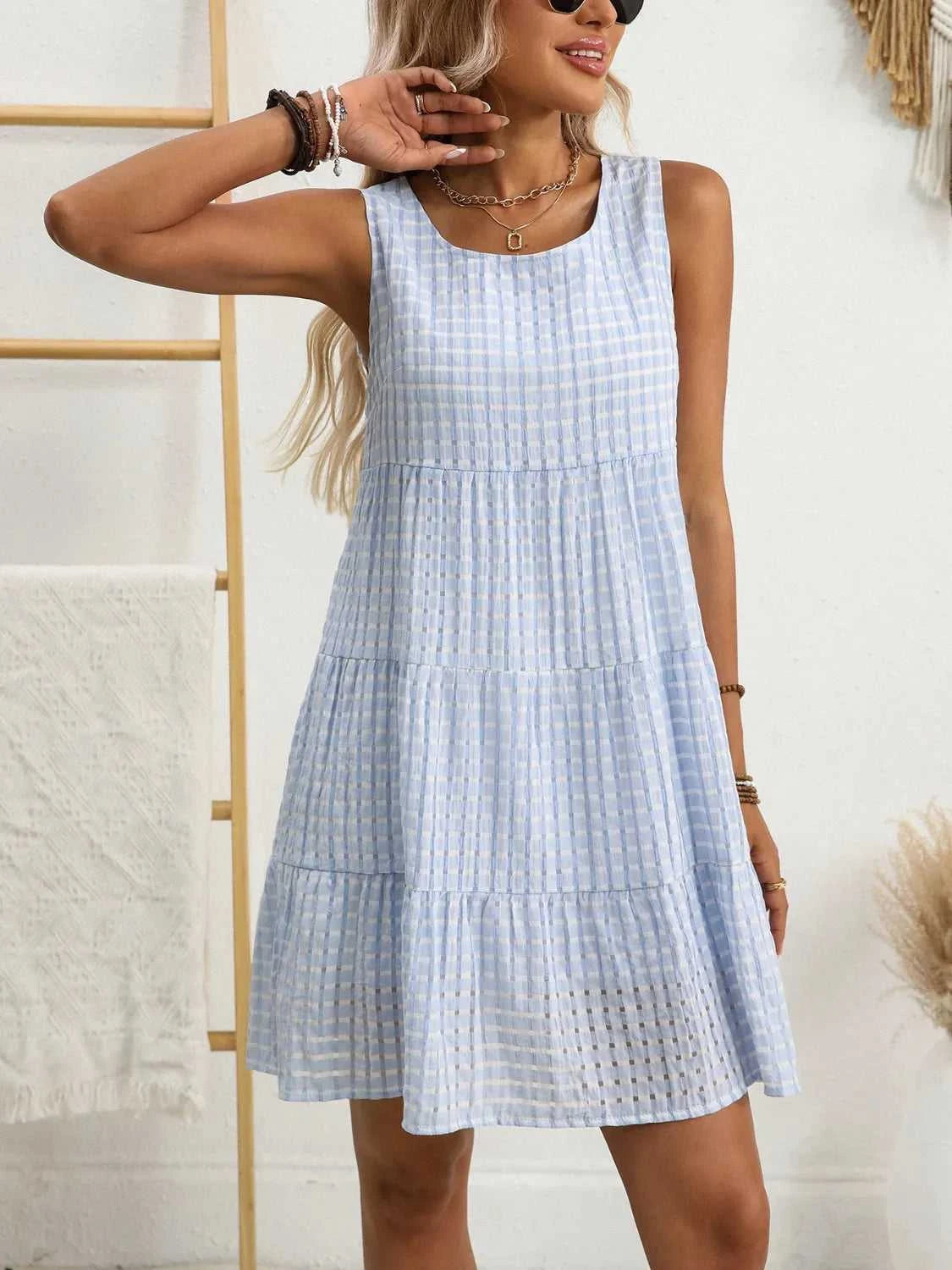 Plaid Round Neck Sleeveless Mini Dress 100100093541083 32 Affordable Fashion Under $100 Jerry's Apparel 