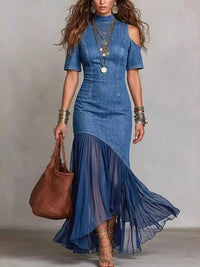 Mock Neck Cold Shoulder Ruffle Hem Maxi Dress 100100582531740 50 Affordable Fashion Under $100 Jerry's Apparel 