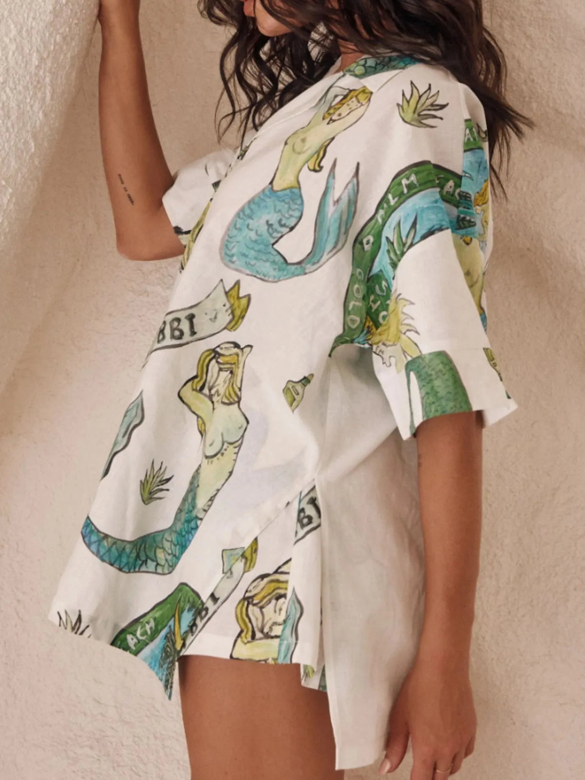 Printed Button Up Shirt and Shorts Set