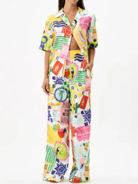 Printed Button Up Shirt and Pants Set