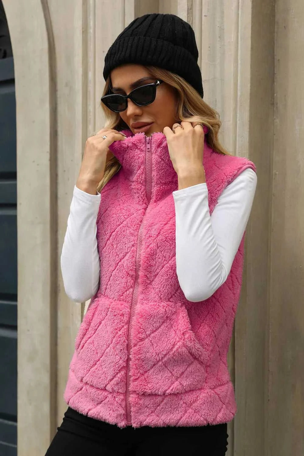Fuzzy Plaid Texture Zip Up Vest Coat 100100915540550 35 Affordable Fashion Under $100 Jerry's Apparel 