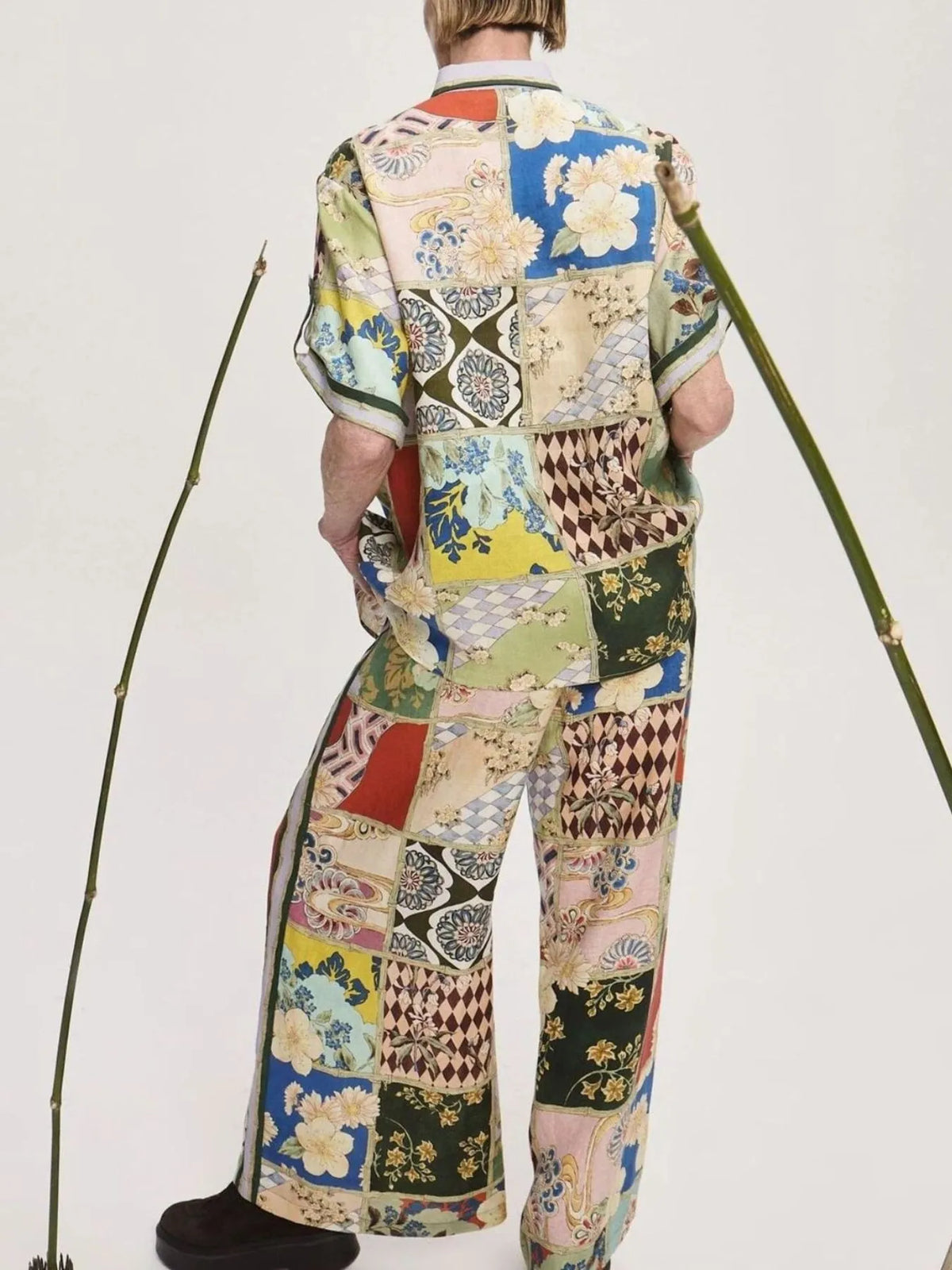 Printed Button Up Shirt and Pants Set