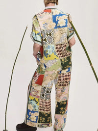 Printed Button Up Shirt and Pants Set