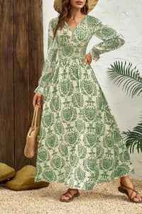 Printed V-Neck Long Sleeve Maxi Dress 100100718811429 44 Gifts for Her Jerry's Apparel 