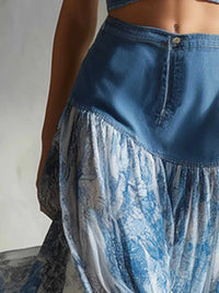 Denim-Paneled Floral Print Skirt 101001978308010 53 Affordable Fashion Under $100 Jerry's Apparel 