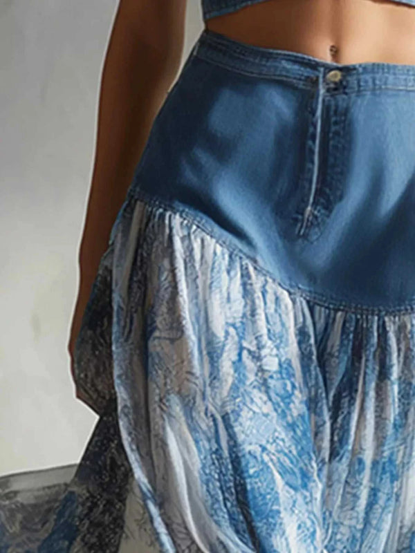 Denim-Paneled Floral Print Skirt 101001978308010 53 Affordable Fashion Under $100 Jerry's Apparel 