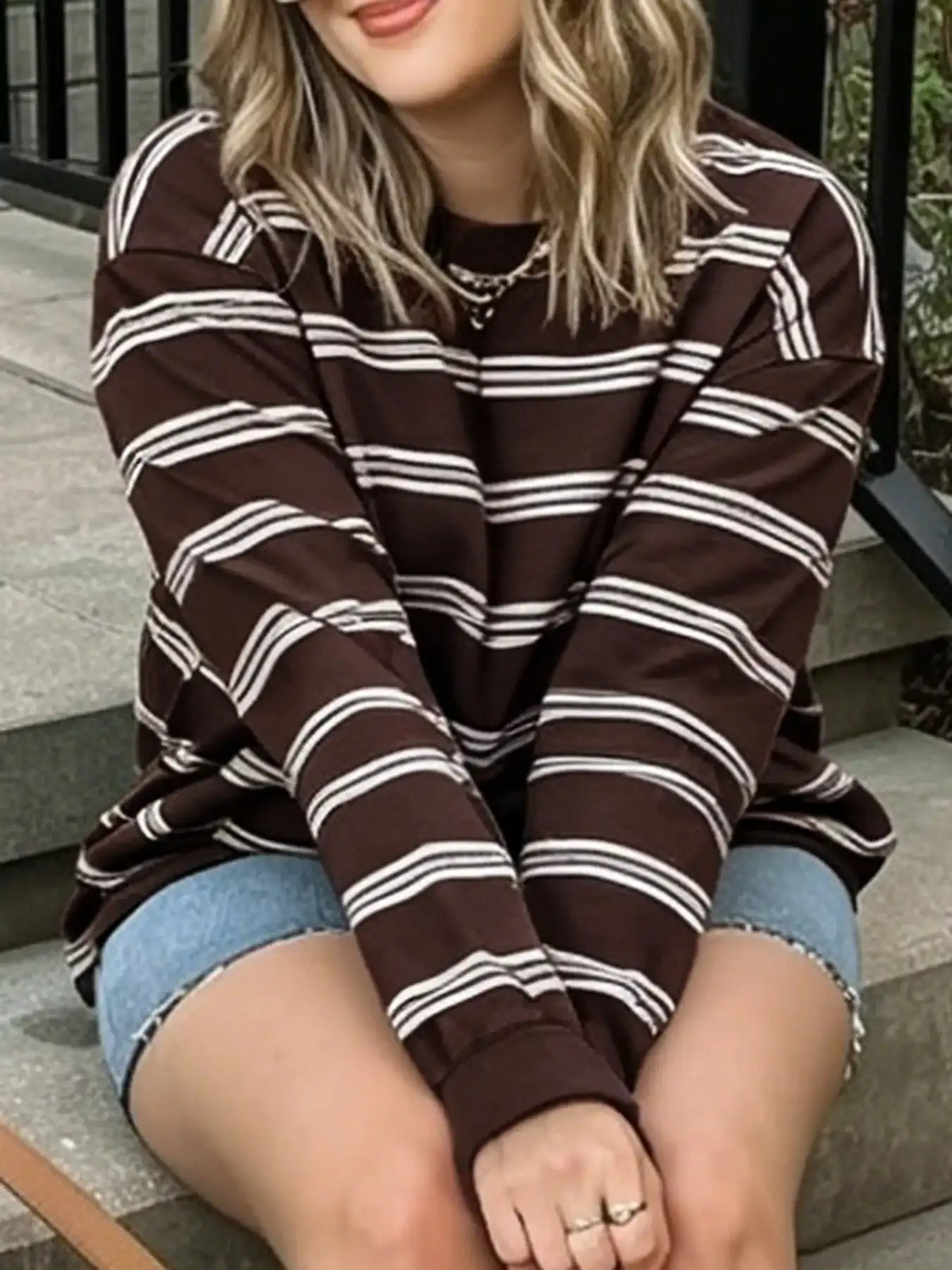 Striped Long-Sleeve Crew Neck T-Shirt 101001312893410 36 Affordable Fashion Under $100 Jerry's Apparel 